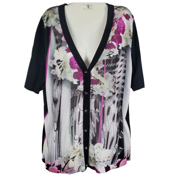 Francesca by Sottini Tops - Francesca by Sottini Floral Rhinestone Button Top Blouse Size XL